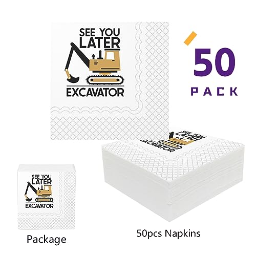 SharkBliss See You Later Excavator Cocktail Napkins - 50 Pack, 2-Ply, 5x5"