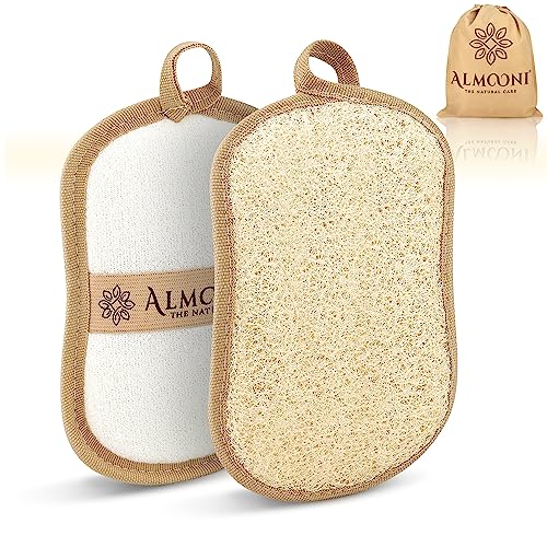 Almooni Natural Loofah Body Scrubber Pads, Exfoliating 2 Pack