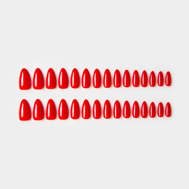 CloudTrip 30Pcs Soft Gel Almond Press On Nails - Warm Red, Reusable Fake Nails Kit with 15 Sizes & Gift Box