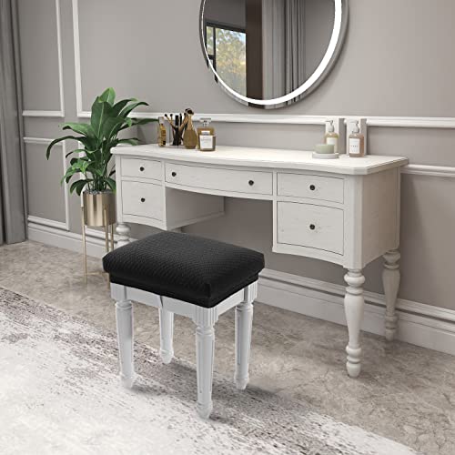 Luxury Jacquard Vanity Bench Stool Cover, XS Black