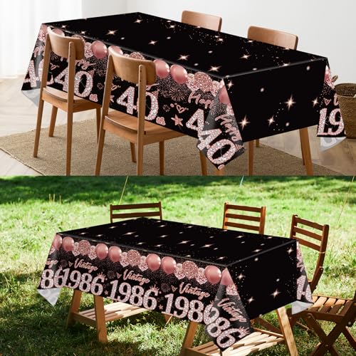 Uiorgui 2-Pack Black Rose Gold 40th Birthday Tablecloths