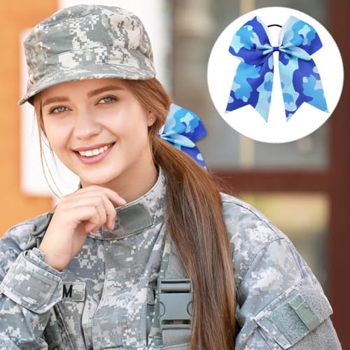 Umibow Blue Camouflage Hair Bow Ties 12 Pack 7 Inch Patriotic Ponytail Holders