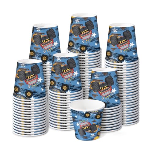 RUSPEPA Monster Truck 3oz Paper Cups - 100 Pack Disposable Party Cups