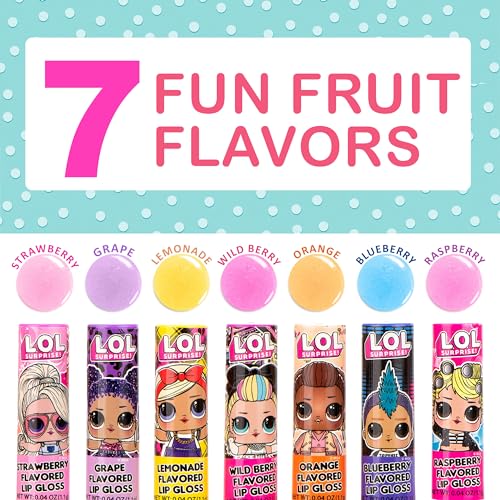 L.O.L. Surprise! Lip Gloss Set - 14 Fruit Flavored Non-Toxic Lip Glosses, 2 Pack of 1 Ounce Each, Kids Party Favors