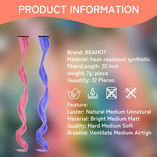Rainbow Clip-In Colored Hair Extensions - 32 PCS Curly Wavy 16-21 Inch