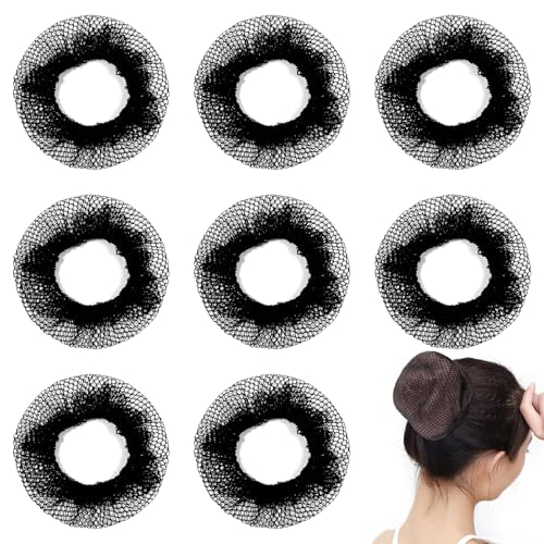 8 PCS Invisible Black Mesh Hair Nets - Reusable Elastic Bun Covers