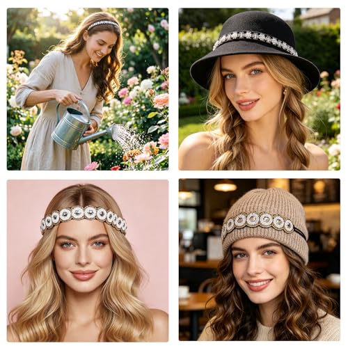 6PCS Handmade Rhinestone Beaded Headbands for Women