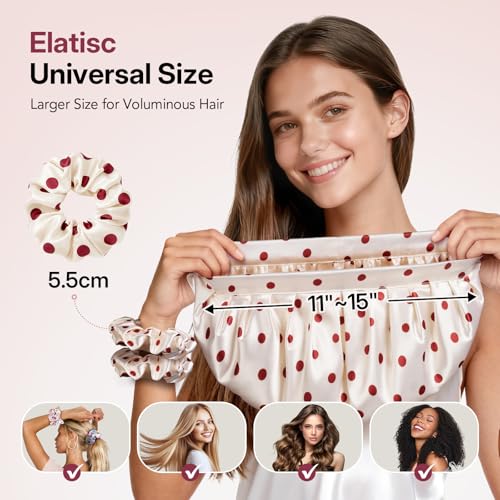 LitBear Red Dots Silk Satin Sleep Bonnet for Women - Protective Hair Wrap