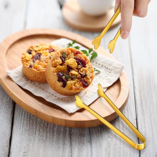 Lazycorner 20-Pack Mini Serving Tongs - Stainless Steel Appetizer Tongs (5" Gold)