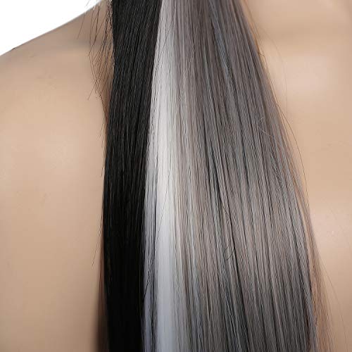 Kaneles Long Straight Synthetic Wig with Bangs - Black Mix Grey