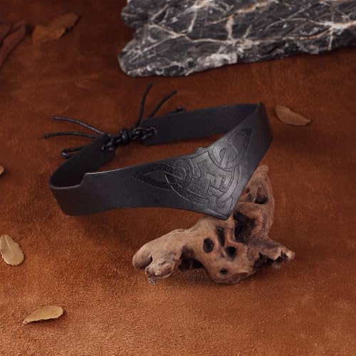Medieval Viking Leather Headband - Adjustable Faux Leather Circlet