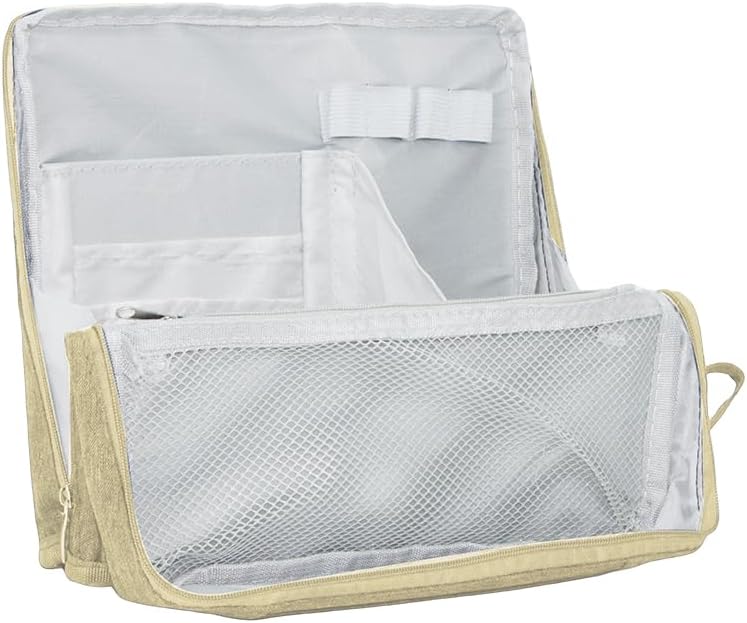 Compact Makeup Bag - Waterproof Cosmetic Organizer with Divider & Brush Holder | Portable Travel Case in Black