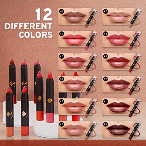 CoralBeau 12-Piece Matte Lipstick Set - Long-Wearing Waterproof Lip Crayons