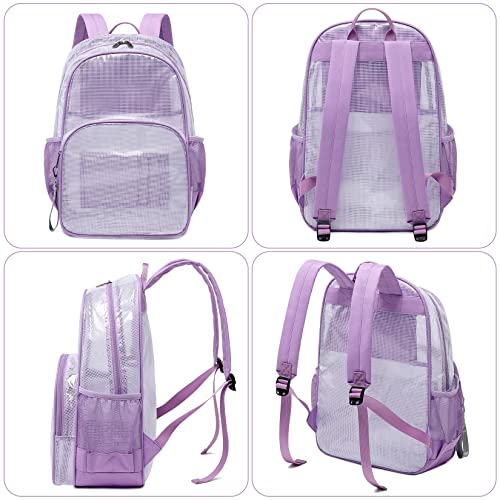 mygreen Clear Backpack - 17 Inch Multi-Pocket PVC Bookbag, Purple