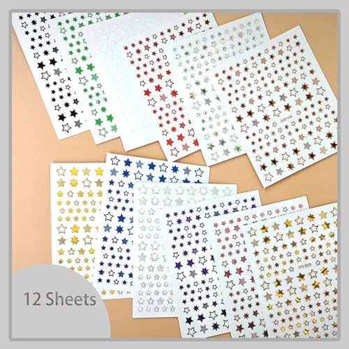 3D Star Nail Stickers - 12 Colorful Self-Adhesive Decals