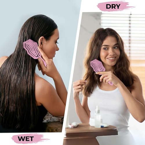 ECOREVERE Pink Detangler Brush for Women, Men & Kids - Vented Anti-Static Hair Comb