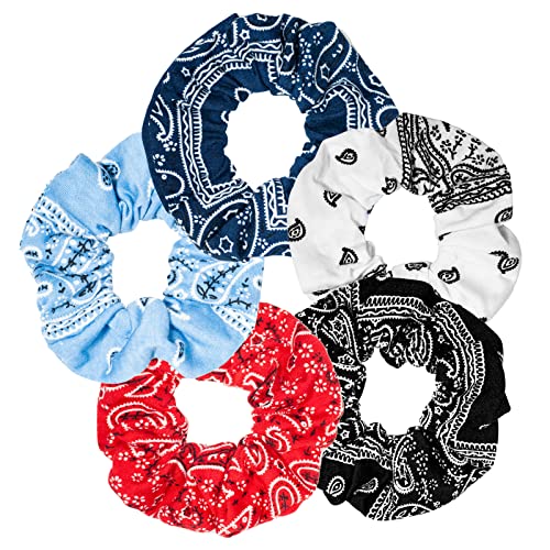 Paisley Print Cotton Scrunchies Hair Ties 5PCS for Women, Elastic Hair Elastics