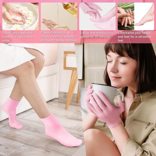 Pink Silicone Moisturizing Socks & Gloves Set for Dry Skin Hydration - Aphlos