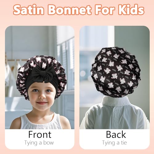 Kids Satin Bonnet Set – 3 Pack Pink Black Beige Baby Hair Care Accessories