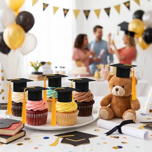20 Mini Graduation Caps with Tassels - Felt Wine Bottle Toppers