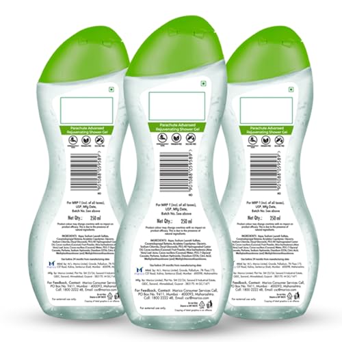 Parachute Advansed Rejuvenating Body Wash with Aloe Vera & Coconut Water, 8.4 Fl Oz (Pack of 3)