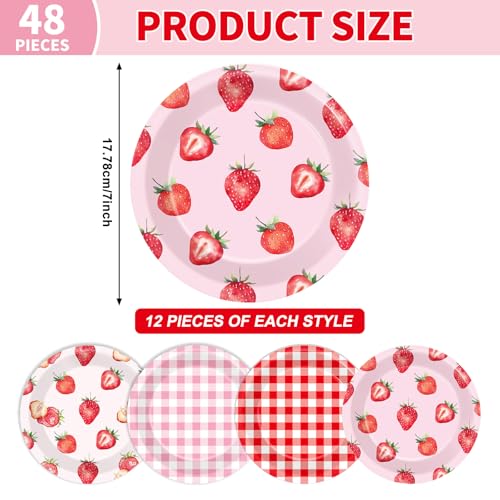 48-Count Strawberry Paper Plates - 7-Inch Disposable Dinnerware Set