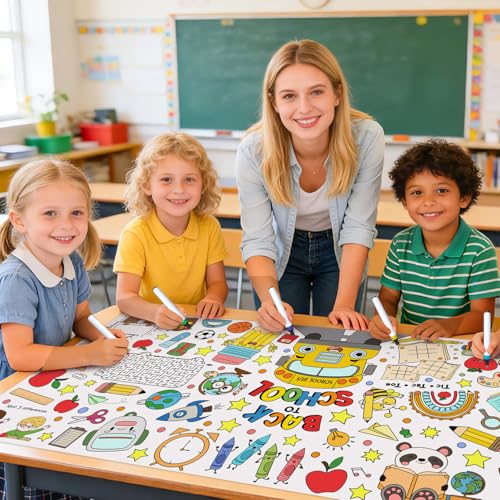 Back to School Coloring Poster - 55x24 Inch Table Cover for Kids