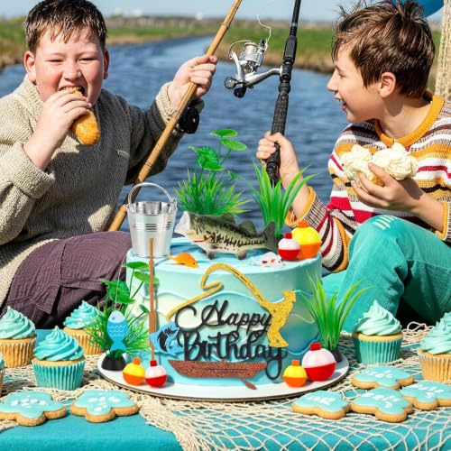 Fishing Cake Topper Set - 16PCS Gone Fishing Birthday Decorations