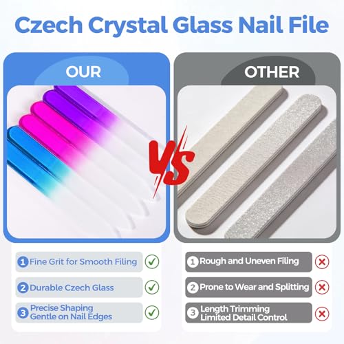 SIUSIO 30-Pack Professional Glass Nail Files - Crystal Buffers for Natural Nails