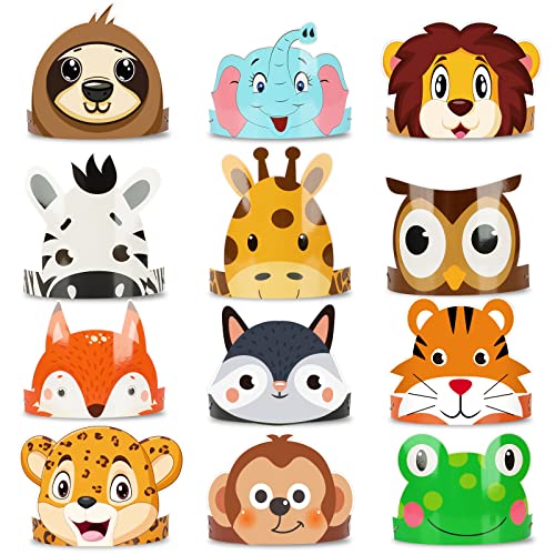 12 Jungle Safari Birthday Paper Crowns for Kids Party