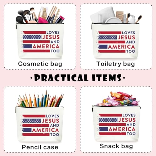 ZYQFN Love Jesus & America Too Makeup Bag - Patriotic Flag Design (029)