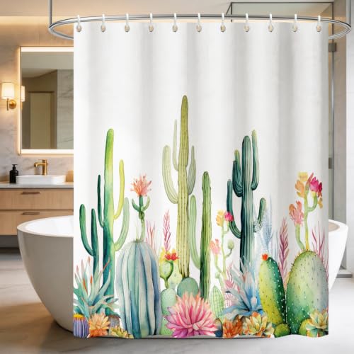 Boho Cactus Floral Shower Curtain, Waterproof, 72x72 IN