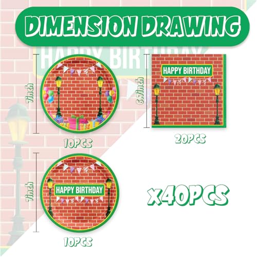 40-Piece Red Brick Wall Birthday Party Set - Plates & Napkins