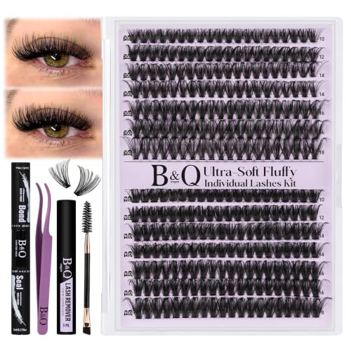 B&Q Fluffy Lash Clusters Kit 70D+90D Volume Eyelash Extensions 10-18mm, D Curl, 280PCS