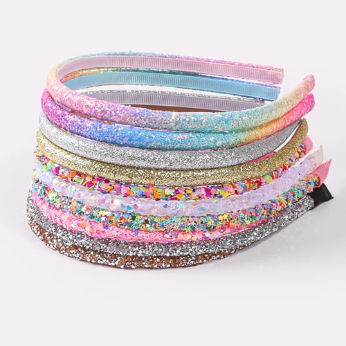10 Pcs Glitter Headbands for Girls | Sparkly Rainbow Hair Hoops