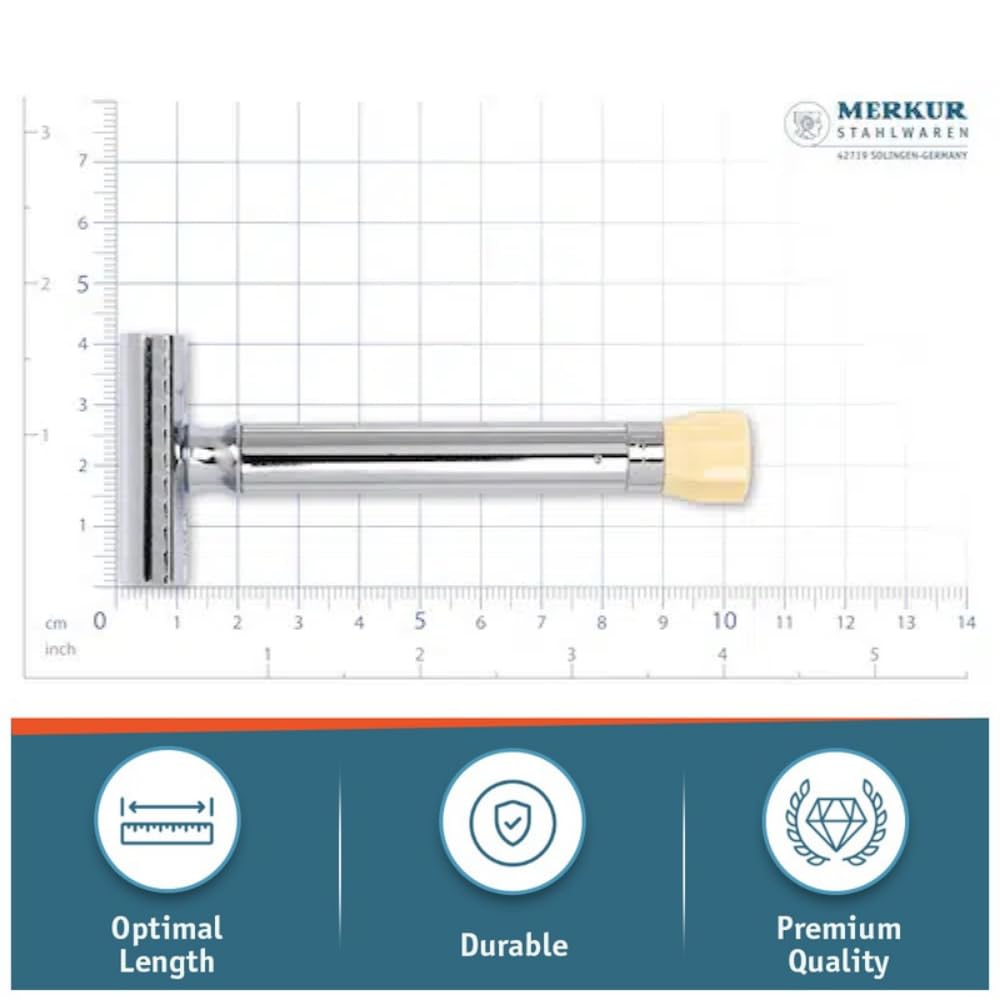 MERKUR Progress 510 Adjustable Double Edge Safety Razor - Long Handle Adjustable Razor With Dial Made in Germany Plastic-Free Closed Comb Straight Bar