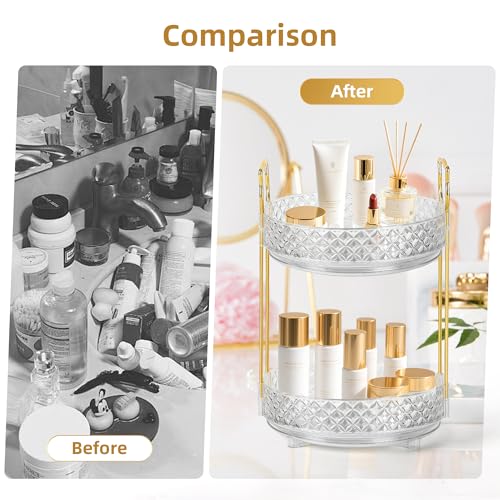 360° Rotating Makeup Organizer - Adjustable Perfume Storage for Dresser