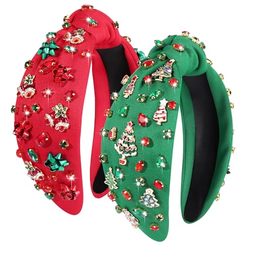 Christmas Tree Bow Crystal Headband for Women - Festive Holiday Hair Accessories