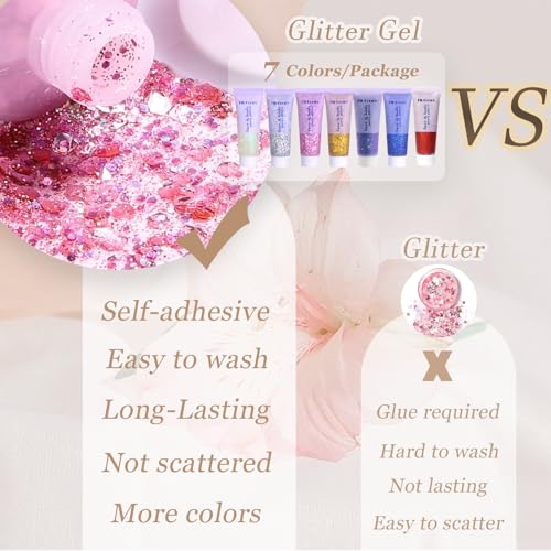 Chunky Face & Body Glitter Gel - Multi-Color Sparkles for Makeup