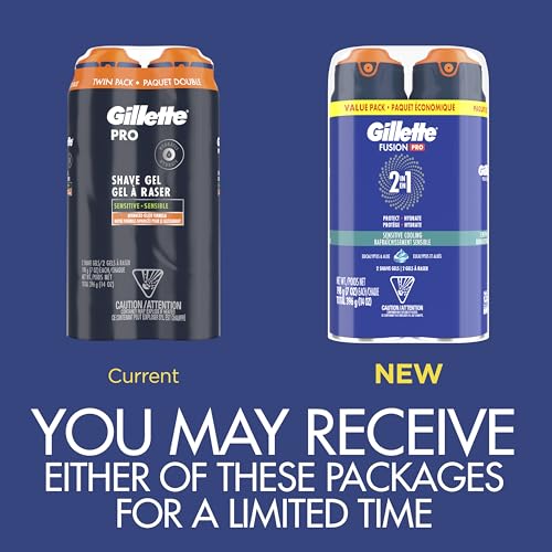 Gillette PRO Shaving Gel For Men Cools To Soothe Skin And Hydrates Facial Hair, TWIN PACK - Total 14oz, ProGlide Sensitive 2 in 1 Shave Gel