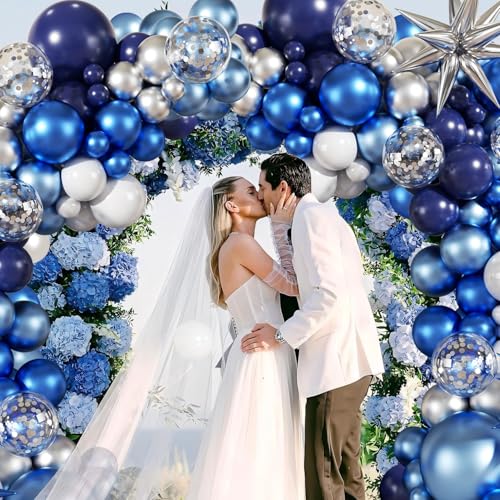 Blue Silver Balloon Garland Arch Kit - 140Pcs for Celebrations