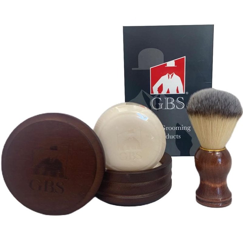 G.B.S Wooden Shaving Set, Synthetic Vegan Shaving Brush Wood Handle and Soap Bowl with All Natural Shave Soap 3IN1 Kit for Men Practical Christmas Gift for Men