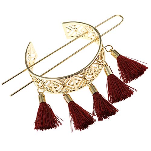 Vintage Alloy Hair Stick & Cuff Set with Tassel Pendants for Women and Girls