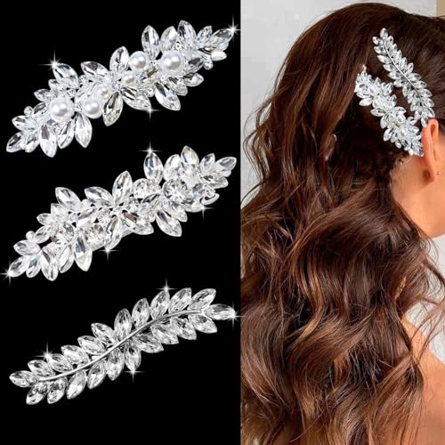 LAPOHI Crystal Style Rhinestone Bridal Hair Clips Leaf Set for Wedding & Bridesmaids
