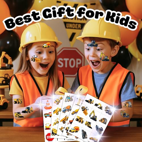 Pre-Cut Construction Temporary Tattoos for Kids - 60 Pack