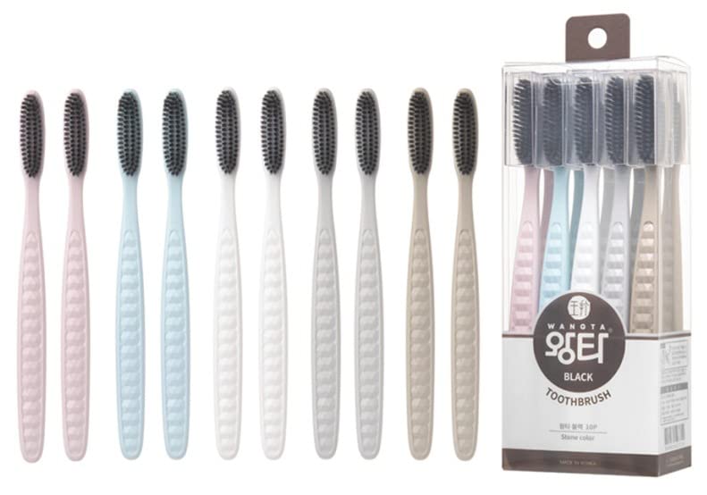 Samjung Wangta Charcoal Soft Manual Toothbrush 10-Pack for Sensitive Gums