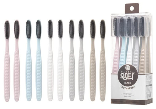 Samjung Wangta Charcoal Soft Manual Toothbrush 10-Pack for Sensitive Gums