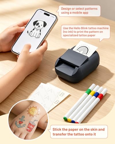 Hello Blink Tattoo Maker Refill Pack – 60 Tattoo & Transfer Papers + 4 Markers