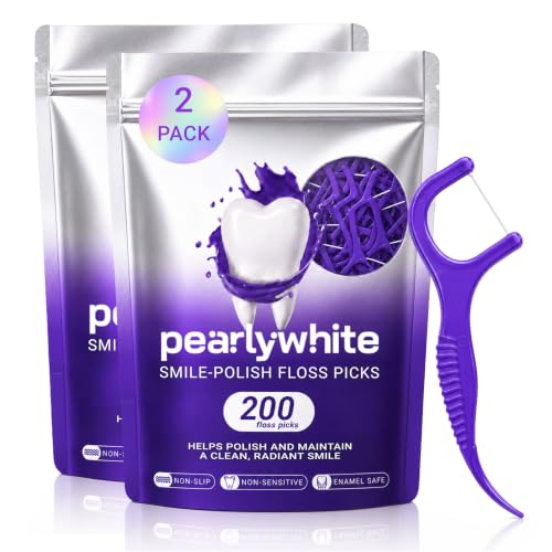 Pearly White V34 Dental Floss Picks 200 Count, 2-Pack | Whitening Flossers