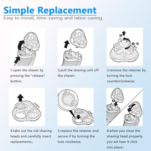 HQ8 Replacement Heads for Philips Norelco Shavers - 6 Pack Upgraded Blades